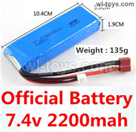 Wltoys 104001 RC Battery Parts-Official 7.4v 2200mah battery with T-shape plug. The size is 10.4X3.5X1.9CM. The Weight is 135g)