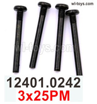 Wltoys 104019 Screws Parts 12401.0242 3x25P Cross round head screws with half tooth machine wire.Wltoys 104019 1/10 Parts, Wltoys 104019 RC Car Accessories.