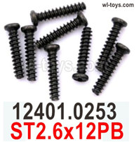 Wltoys 104019 Screws Parts 12401.0253 ST2.6x12PB Phillips round head self-tapping screws.Wltoys 104019 1/10 Parts, Wltoys 104019 RC Car Accessories.