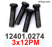 Wltoys 104019 Screws Parts 12401.0274 3x12PM Cross round head Screws with upper half tooth machine wire.Wltoys 104019 1/10 Parts, Wltoys 104019 RC Car Accessories.