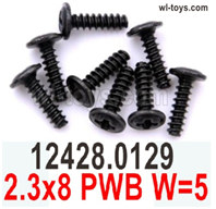 Wltoys 104019 Screws Parts 12428.0129 2.3x8 PWB Phillips pan head machine screws with media.Wltoys 104019 1/10 Parts, Wltoys 104019 RC Car Accessories.