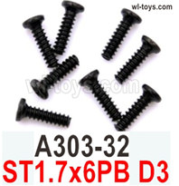 Wltoys 104019 Screws Parts A303-32 ST1.7x6PB D3 Phillips round head screws.Wltoys 104019 1/10 Parts, Wltoys 104019 RC Car Accessories.