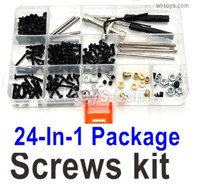 Wltoys 104072 Upgrade Parts Screws Assembly kit Parts. Include most of the Screws, Screws driver, Pins, Nut, etc.Wltoys 104072 1/10 Parts, Wltoys 104072 RC Car Accessories.