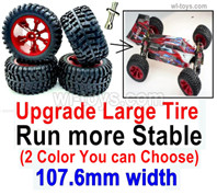 Wltoys 104072 Force Upgrade Parts Upgrade Wheel Tire Parts. Upgrade Large Tire.Run More stable and more resistant to falls.2098+2099.Total 4 set. 2 Color you can choose..Wltoys 104072 1/10 Parts, Wltoys 104072 RC Car Accessories.