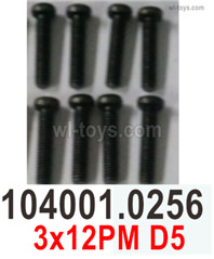Wltoys 104072 Screws Parts Phillips countersunk head machine screws-12401.0256-3x12PM D5.Total 10pcs.Wltoys 104072 1/10 Parts, Wltoys 104072 RC Car Accessories.