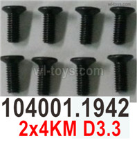 Wltoys 104072 Screws Parts Phillips countersunk head machine screws.104001.1942-2x4KM D3.3.Total 8pcs.Wltoys 104072 1/10 Parts, Wltoys 104072 RC Car Accessories.