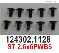 Wltoys 104072 Screws Parts Phillips pan head with intermediary machine screws-124302.1128-ST 2.6x6PWB6.Total 10pcs.Wltoys 104072 1/10 Parts, Wltoys 104072 RC Car Accessories.