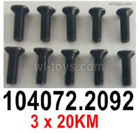 Wltoys 104072 Parts 104072.2092-Phillips countersunk head machine screw-3x20KM.Wltoys 104072 1/10 Parts, Wltoys 104072 RC Car Accessories.