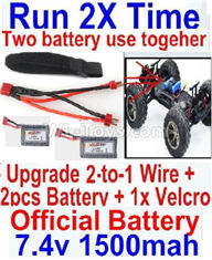 Wltoys 124012 Upgrade 2-to-1 wire and Velcro & 2pcs 1500MAH Battery-Two battery can Be used together,Run 2x Time than usual,1/12 Wltoys 124012 Parts,Wltoys 124012 RC Car Parts