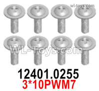 Wltoys 124019 12401.0255 Screws. 3x10PWM7. Wltoys 124019 1/12 Screws Parts, Wltoys 124019 RC Car Screws Parts.