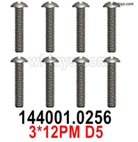 Wltoys 144002 Screws Parts-12401.0256 Screws. 3x12PM D5.Total 8pcsWltoys 144002 1/14 Parts, Wltoys 44002 RC Car Parts.