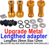 Wltoys 184012 Parts-06-09 A949-11 Upgrade Metal 8mm-to-12mm Lengthed adapter(4 set)-Lengthen 29mm-Yellow,Wltoys 184012 Rc Racing Car Truck Spare Parts,High speed Wltoys 184012 1:18 Scale 4wd,2.4G Spare Parts Accessories,F1 184012 On Road Drift Racing Truc