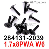 Wltoys 284010 Parts 284131.2039 Screws.1.7x8PWA W6. Round head machine screw with medium.Total 10pcs.WLtoys 1/28 RC Car Parts.WLtoys 1/28 RC Car Parts.