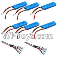 Wltoys A232 A242 A252 RC Batteries Packs,7.4v 500mah battery(6pcs) & Upgrade 1-to-3 conversion Charging cable(2pcs),Wltoys A232 A242 A252 1/24 rc Drift Car Parts desert Off Road Buggy parts