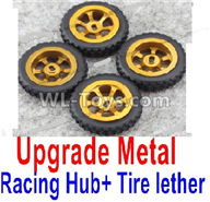 Wltoys K999 Upgrade Metal Racing Hub(4pcs) & Upgrade Racing Trie lether(4pcs)-Yellow,1:28 Wltoys K999 Rc Car Spare Parts Replacement accessories,K999 On Road Drift Racing Truck Car Parts