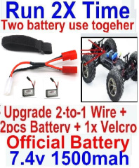 XinLeHong Toys 9145 Parts-Upgrade 2-to-1 wire and Velcro & 2pcs Battery-Two battery can Be used together,Run 2x Time than usual,XinLeHong Toys 9145 RC Car Parts,XinLeHong Toys 1/20 Parts