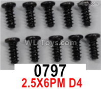 Wltoys 16800 0797 Screws. 2.5*6PM D4. Total 10pcs. Cross Round head machine screws. 1/16 8ch Wl-Model Wltoys 16800 RC Excavator Parts Accessories