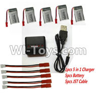 SongYang toys X25 Parts-43 Upgrade 1-to-5 balance charger and USB charger & 5pcs white-to-JST coversion wire & 5pcs 750mah battery For the SY X25 UFO X-25 RC Quadcopter