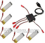 Holy Stone U818A Parts-28 5pcs 780mah Battery & Upgrade 1-to-5 charger with balance charger & Conversion wire(5pcs),Holy Stone U818A Quadcopter parts,U818A rc Drone spare parts