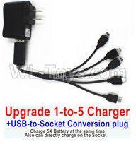 Visuo XS809HW XS809W Parts-Upgrade 1-to-5 USB Charger + USB-to-Socket Conversion plug(Charge 3 Battery at the same time)