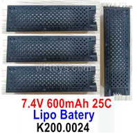 Wltoys XK K200 Parts 4pcs Helicopter Battery Packs.K200.0024.7.4V 600mah Helicopter Lipo Battery Packs.XK Force K200 RC Helicopter Replacement Accessories.