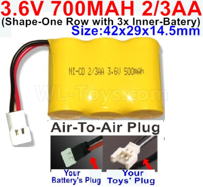 3.6V 700MAH Battery(2/3AA)-With Air-to-Air Plug-(ShapeH-Shape, One Row,left and Right Each with 2 Inner-Battery)-Size-42x29x14mm,3.6V NI-CD NI-MH 700MAH Battery be suit for RC Truck,RC Car,RC Boat,RC Robot,rc tank,rc Quadcoter,Drone,RC Helicopter,etc.
