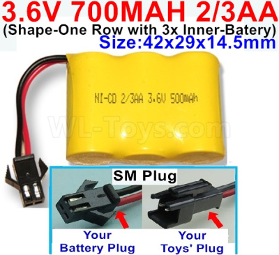 3.6V 700MAH Battery(2/3AA)-With SM Plug-(Shape-H-Shape, One Row,left and Right Each with 2 Inner-Battery)-Size-42x29x14mm,3.6V NI-CD NI-MH 700MAH Battery be suit for RC Truck,RC Car,RC Boat,RC Robot,rc tank,rc Quadcoter,Drone,RC Helicopter,etc.