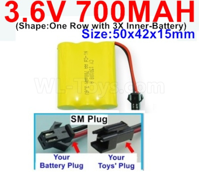 3.6V 700MAH Battery-With SM Plug-(Shape-One Row with 3X Inner-Battery)-Size-50x42x15mm,3.6V NI-CD NI-MH 700MAH Battery be suit for RC Truck,RC Car,RC Boat,RC Robot,rc tank,rc Quadcoter,Drone,RC Helicopter,etc.