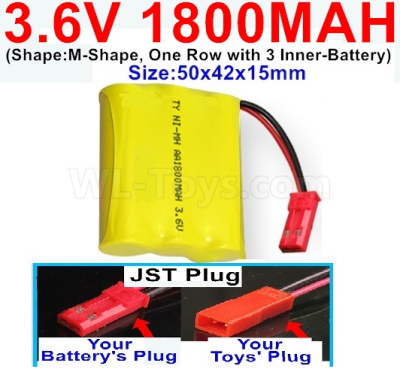 3.6V 1800MAH Battery-With JST Plug-(Shape-M-Shape,One Row with 3 Inner-Battery)-Size-50x42x15mm,3.6V NI-CD NI-MH 1800MAH Battery be suit for RC Truck,RC Car,RC Boat,RC Robot,rc tank,rc Quadcoter,Drone,RC Helicopter,etc.