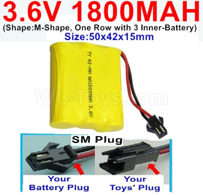 3.6V 1800MAH Battery-With SM Plug-(Shape-M-Shape,One Row with 3 Inner-Battery)-Size-50x42x15mm,3.6V NI-CD NI-MH 1800MAH Battery be suit for RC Truck,RC Car,RC Boat,RC Robot,rc tank,rc Quadcoter,Drone,RC Helicopter,etc.