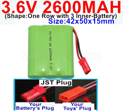 3.6V 2600MAH Battery-With JST Plug-(Shape-One Row with 3 Inner-Battery)-Size-Size-42x50x15mm,3.6V NI-CD NI-MH 2600MAH Battery be suit for RC Truck,RC Car,RC Boat,RC Robot,rc tank,rc Quadcoter,Drone,RC Helicopter,etc.