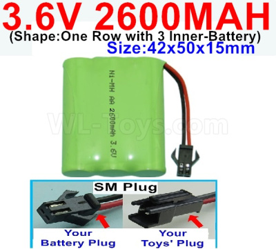 3.6V 2600MAH Battery-With SM Plug-(Shape-One Row with 3 Inner-Battery)-Size-Size-42x50x15mm,3.6V NI-CD NI-MH 2600MAH Battery be suit for RC Truck,RC Car,RC Boat,RC Robot,rc tank,rc Quadcoter,Drone,RC Helicopter,etc.