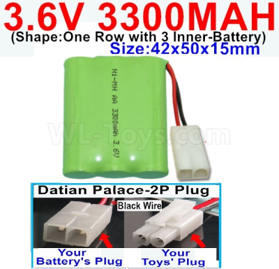 3.6V 3300MAH Battery-With Datian Palace-2P Plug(The D-Shape hole is Black wire)-(Shape-One Row with 3 Inner-Battery)-Size-Size-42x50x15mm,3.6V NI-CD NI-MH 3300MAH Battery be suit for RC Truck,RC Car,RC Boat,RC Robot,rc tank,rc Quadcoter,Drone,RC Helicopter,etc.