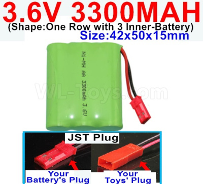 3.6V 3300MAH Battery-With JST Plug-(Shape-One Row with 3 Inner-Battery)-Size-Size-42x50x15mm,3.6V NI-CD NI-MH 3300MAH Battery be suit for RC Truck,RC Car,RC Boat,RC Robot,rc tank,rc Quadcoter,Drone,RC Helicopter,etc.