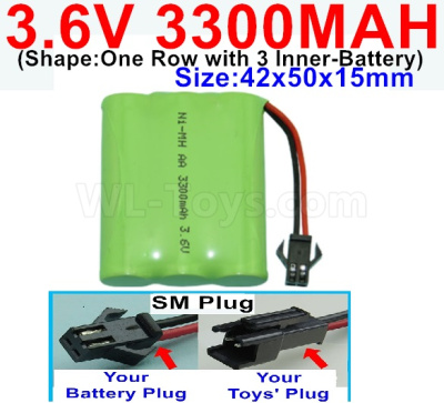 3.6V 3300MAH Battery-With SM Plug-(Shape-One Row with 3 Inner-Battery)-Size-Size-42x50x15mm,3.6V NI-CD NI-MH 3300MAH Battery be suit for RC Truck,RC Car,RC Boat,RC Robot,rc tank,rc Quadcoter,Drone,RC Helicopter,etc.