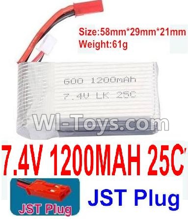 7.4V Battery-7.4V 1200mah 25C Lipo Battery with Red JST Plug-Version 2,Size:58X29X21mm,Weight:61g,Be suit for Wltoys A949 A959 A969 A979 K929 RCCar,Helicopter,Boat,etc.