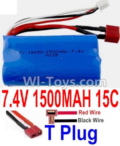 7.4V Battery-7.4V 1500mah 15C Lipo Battery with T Plug-18650(Horizontal shaft-Red Wire,Verticall shaft-Black wire),Size:65X36X18mm,Weight:92g,Be suit for Wltoys L969,l212,L222,A959 A969 A979 A989 RC Car,Quadcopter,Helicopter,Boat,etc.