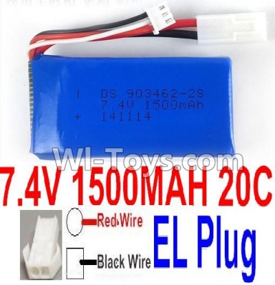 7.4V Battery-7.4V 1500mah 20C Lipo Battery with White 2P EL Plug-903462(Red wire-Round Hole,Black Wire-Square Hole),Size:65X34X18mm,Weight:83.5g,Be suit for RC Quadcopter,Helicopter,Car,Boat,etc.