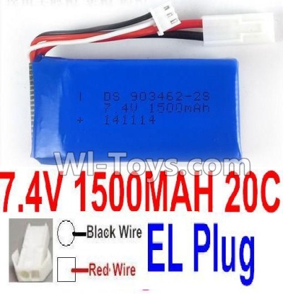 7.4V Battery-7.4V 1500mah 20C Lipo Battery with White 2P EL Plug-903462(Red wire-Square Hole,Black Wire-Roud Hole),Size:69X34X18mm,Weight:85.6g,Be suit for FT009 RC Boat,RC Quadcopter,Helicopter,Car,etc.
