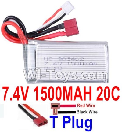 7.4V Battery-7.4v 1500mah 20C Lipo Battery with T Plug-903462(Horizontal shaft-Red Wire,Verticall shaft-Black wire),Size:65X34X18mm,Weight:83.5g,Be suit for Wltoys L969 L202,l212,A959-B A969-B,A979-B RC Car,Quadcopter,Helicopter,Boat,etc.