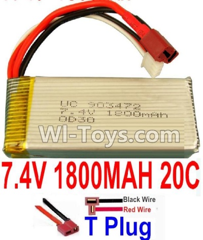 7.4V Battery-7.4V 1800mah 20C Lipo Battery with T Plug-903472(Horizontal shaft-Black Wire,Verticall shaft-Red wire),Size:68X34X23.5mm,Weight:100g,Be suit for RC Quadcopter,Helicopter,Car,Boat,etc.