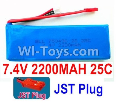 7.4V Battery-7.4v 2200mah 25C Lipo Battery with Red JST Plug-753496,Size:105X35X15mm,Weight:118g,Be suit for RC Wltoys V262 V323 V333 V353,SYMA X6,UDI U829,Xinxun X30 Quadcopter,Helicopter,Car,Boat,etc.