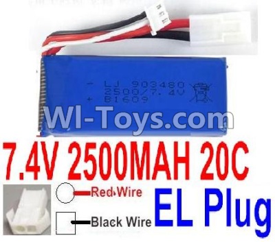7.4V Battery-7.4v 2500mah 25C Lipo Battery with 2P EL Plug-903480(Red wire-Round Hole,Black Wire-Square Hole),Size:83X34X18mm,Weight:96g,Be suit for RC Quadcopter,Helicopter,Car,Boat,etc.