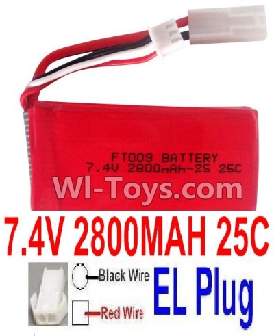7.4V Battery-7.4V 2800mah 25C Lipo Battery with White 2P EL Plug-FT009 Boat(Red wire-Square Hole,Black Wire-Roud Hole),Size:80X34X19mm,Weight:93g,Be suit for FT009 RC Boat,RC Quadcopter,Helicopter,Car,etc.