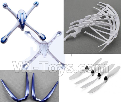 JJRC H16C Parts-31 Crash set 1(Upper and bottom shell cover-Blue & Outer protect frame(4pcs) & Propellers(4pcs) & Landing skid(2pcs)) For JJRC H16 H16 RC Quadcopter,Drone Spare parts