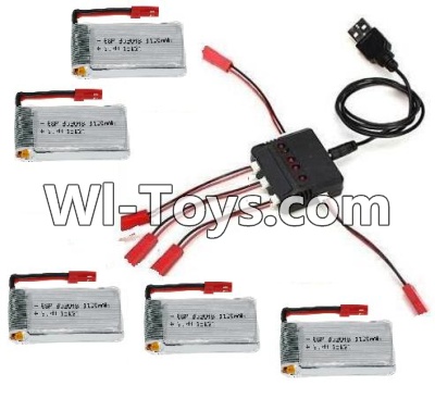 JJRC H11 H11C H11D Parts-38 5pcs 1100mah Battery & Upgrade 1-to-5 charger with balance charger & Conversion wire(5pcs)