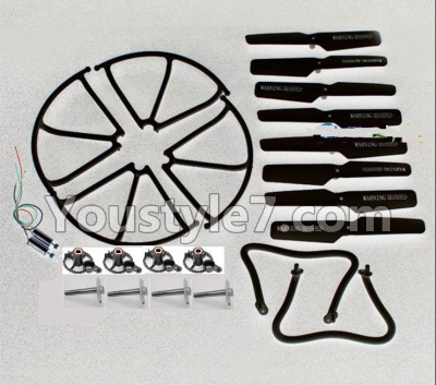 JJRC H8C H8D Parts--36 Crash set 2-(Propelers-8pcs & Landing skid-2pcs & Outer protect frame-4pcs & Motor-2pcs & Main gear with hollow pipe-4pcs & Motor seat-4pcs))-Black For JJRC H8C H8D Quadcopter Parts,Drone parts,Camera spare parts