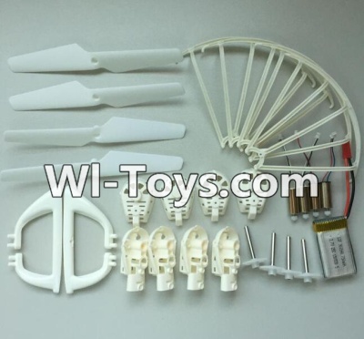 MJX X402 X402H Spare Parts-15 Crash set 1(4x Outer protect frame,4x Propellers,4x Landing skid,4x motor,1x battery,4x motor seat and 4x motor cover,4X Main gear wiht steel pipe)-White,MJX X402H X402 RC Quadcopter Drone Spare Parts Replacement Accessories