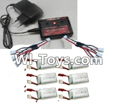 MJX X402 X402H Spare Parts-60 Upgrade charger and Balance charger & battery(6pcs) & Upgrade 1-to-3 wire(2pcs) & 6pcs Battery,MJX X402H X402 RC Quadcopter Drone Spare Parts Replacement Accessories