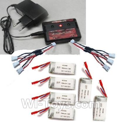 MJX X601H X601 Spare Parts-30 Upgrade charger and Balance charger & 700mah battery(6pcs) & Upgrade 1-to-3 wire(2pcs),MJX X601H X601 RC Quadcopter Drone Spare Parts Replacement Accessories